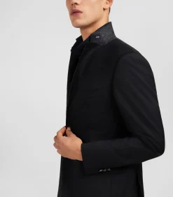 Clearance Slanke fit zwart 100% wollen blazer Heren Kostuums & Blazers