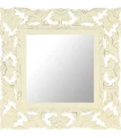 Spiegel handgesneden 50x50 cm massief mangohout wit Spiegels