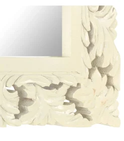 Spiegel handgesneden 50x50 cm massief mangohout wit Spiegels