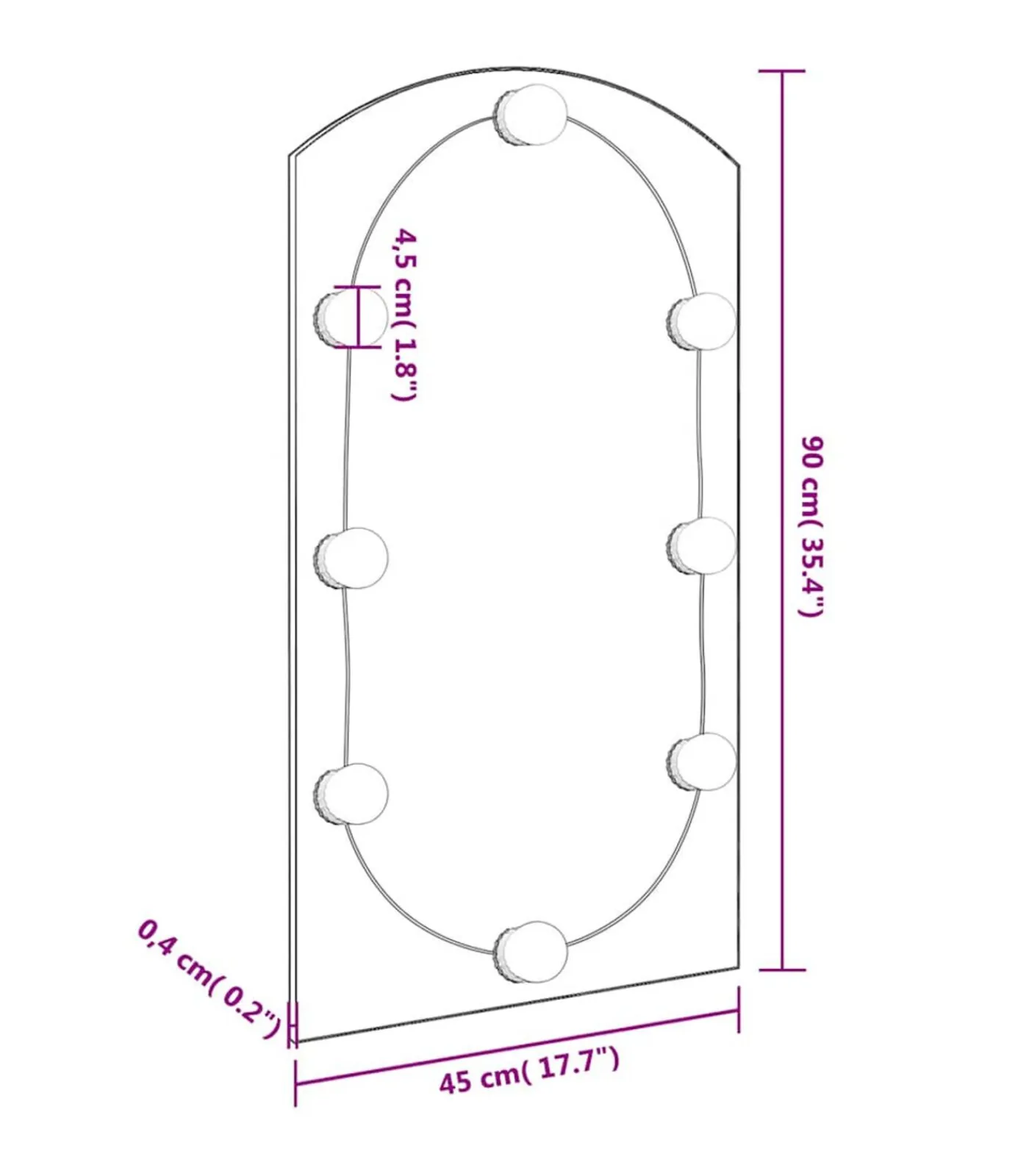 Outlet Spiegel met LED-verlichting boog 90x45 cm glas Spiegels