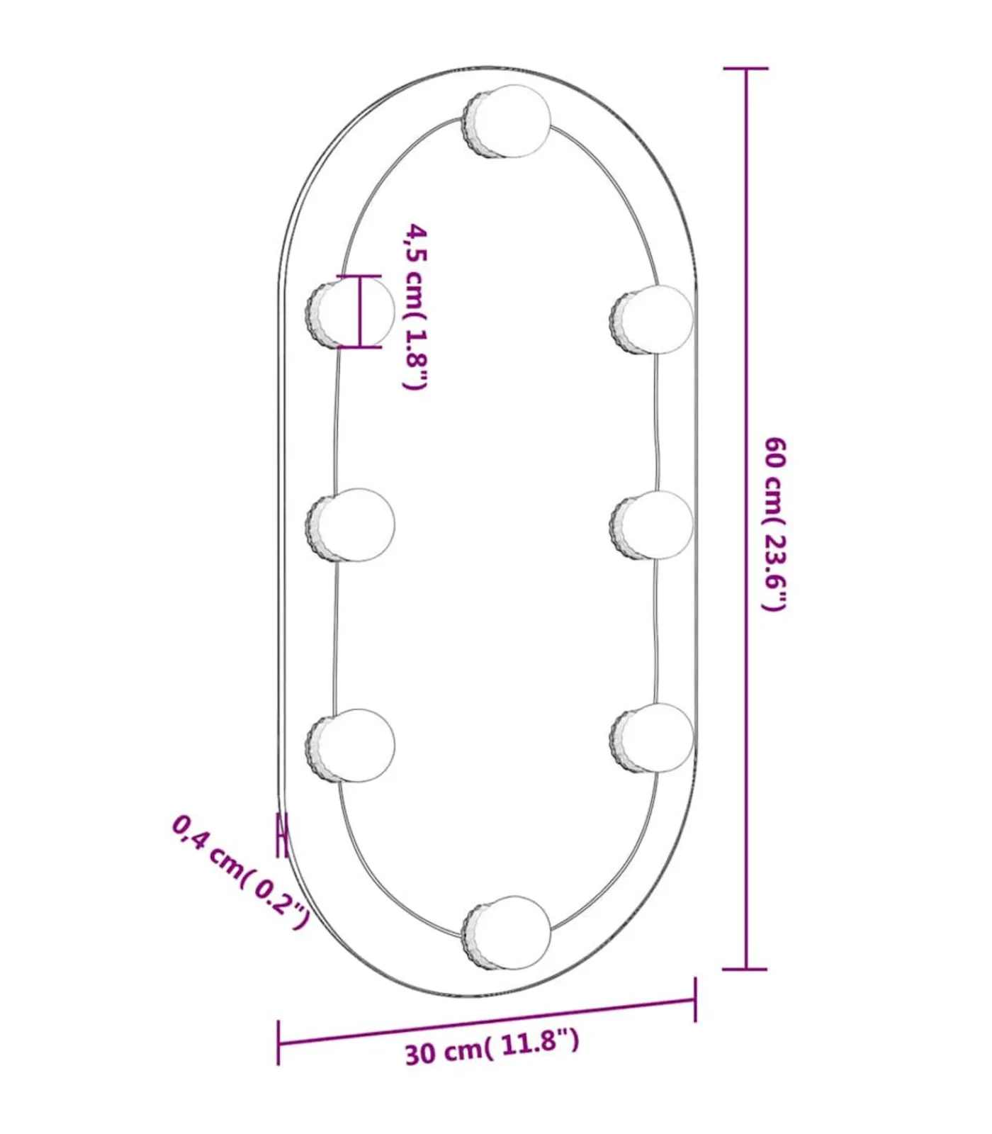 Outlet Spiegel met LED-verlichting ovaal 60x30 cm glas Spiegels