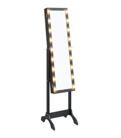 vidaXL Spiegel vrijstaand met LED's 34x37x146 cm zwart