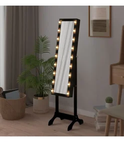 vidaXL Spiegel vrijstaand met LED's 34x37x146 cm zwart