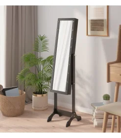 vidaXL Spiegel vrijstaand met LED's 34x37x146 cm zwart