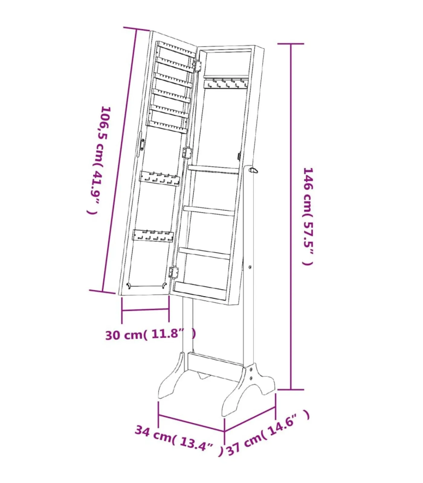 Clearance Spiegel vrijstaand 34x37x146 cm wit Spiegels
