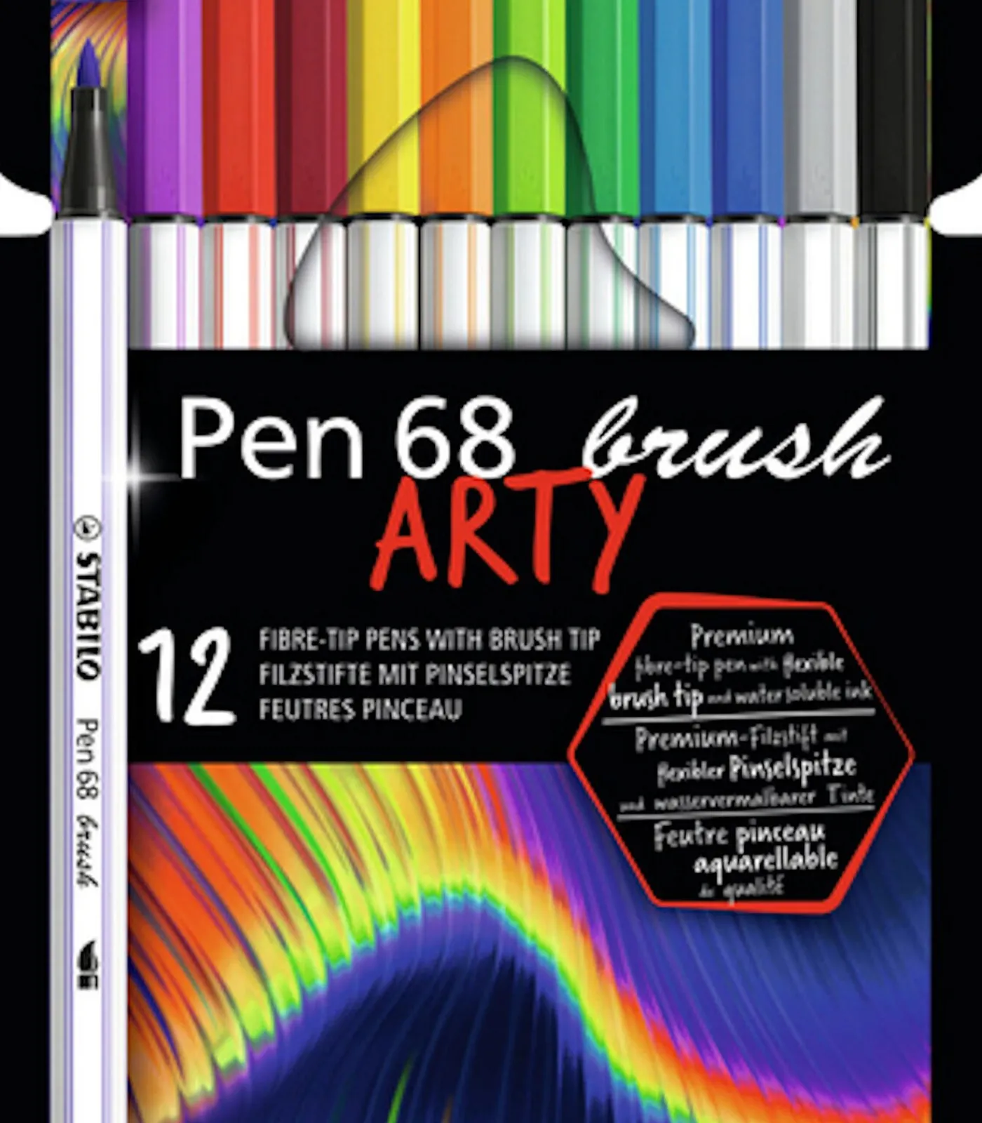 Kinderen Stabilo brush viltstiften - ARTY etui met 12 kleuren premium penseelpunt