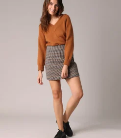 DAMES Deeluxe STESSI - Korte rok met pied-de-poulemotief, rechte snit en split aan de achterkant