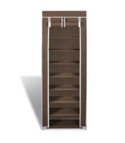 vidaXL Stoffen schoenenrek met hoes 162 x 57 x 29 cm bruin