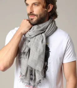 Heren Deeluxe SUBWAY - Lente - zomersjaal van grijs katoen met fijne witte strepen