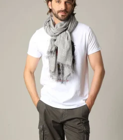 Heren Deeluxe SUBWAY - Lente - zomersjaal van grijs katoen met fijne witte strepen