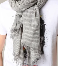 Heren Deeluxe SUBWAY - Lente - zomersjaal van grijs katoen met fijne witte strepen