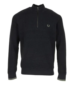 Heren Fred Perry Sweater Waffle Stitch Half Zip Jumper