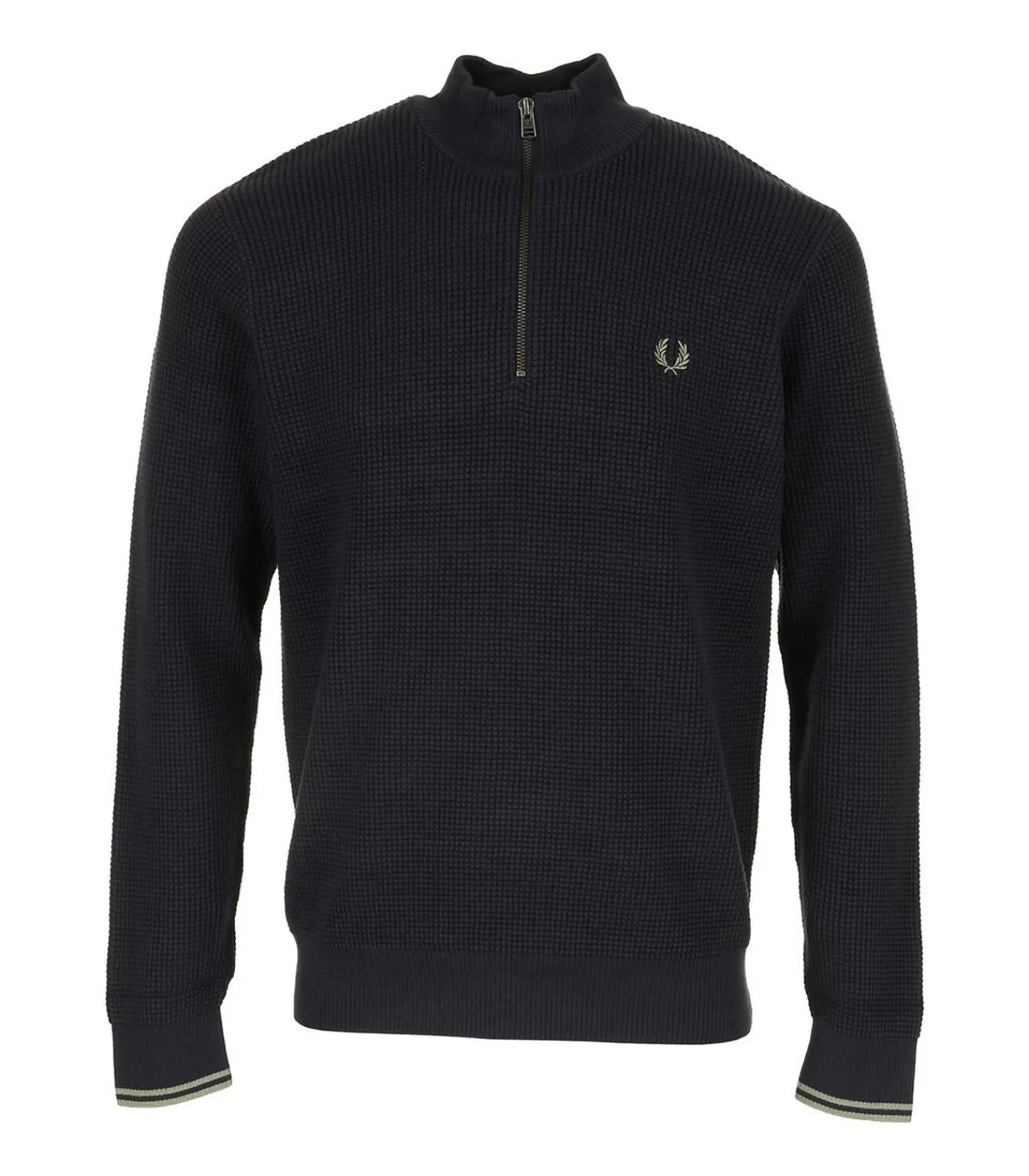 Heren Fred Perry Sweater Waffle Stitch Half Zip Jumper