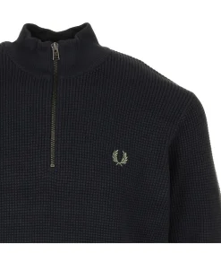 Heren Fred Perry Sweater Waffle Stitch Half Zip Jumper