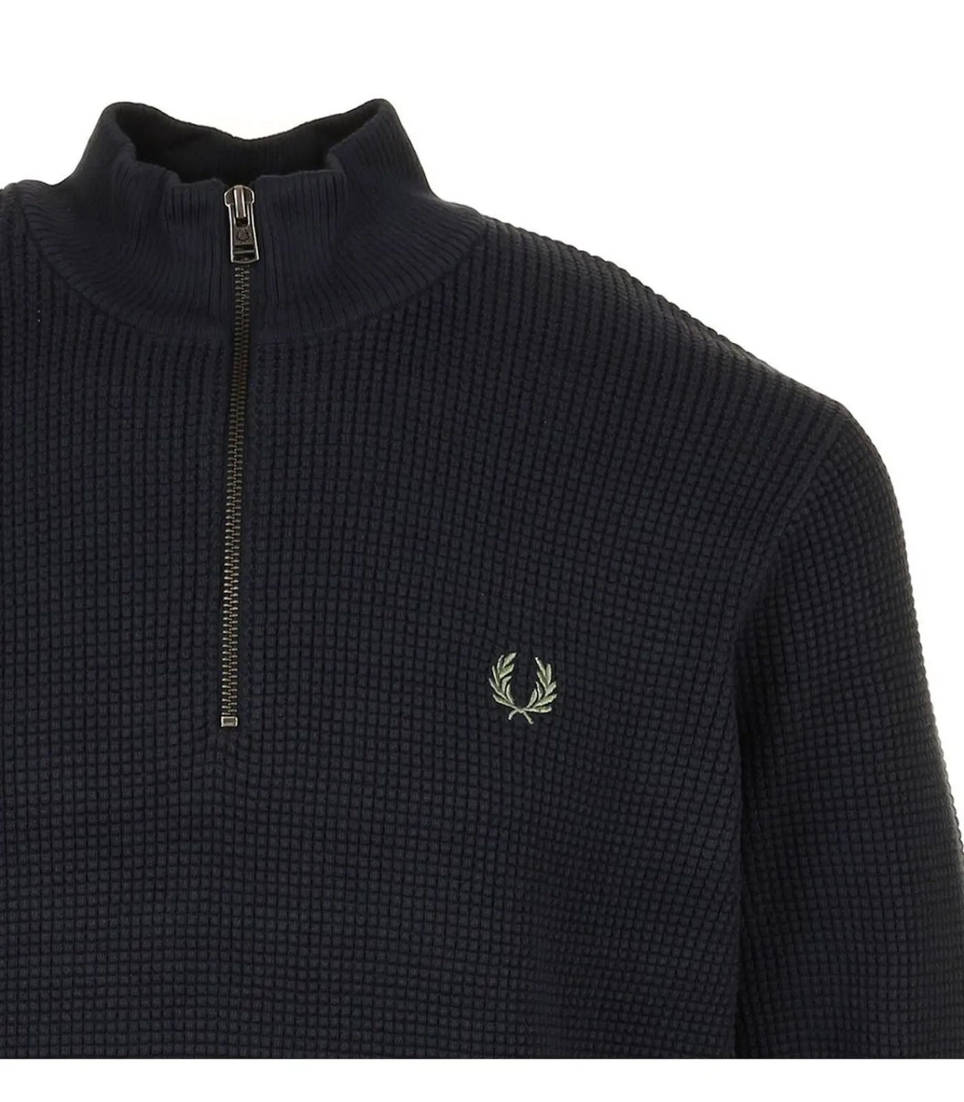 Heren Fred Perry Sweater Waffle Stitch Half Zip Jumper