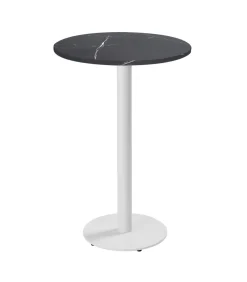 Outlet Tafel hoog rond 60 cm witte poot en zwarte marmeren bekleding Tafels