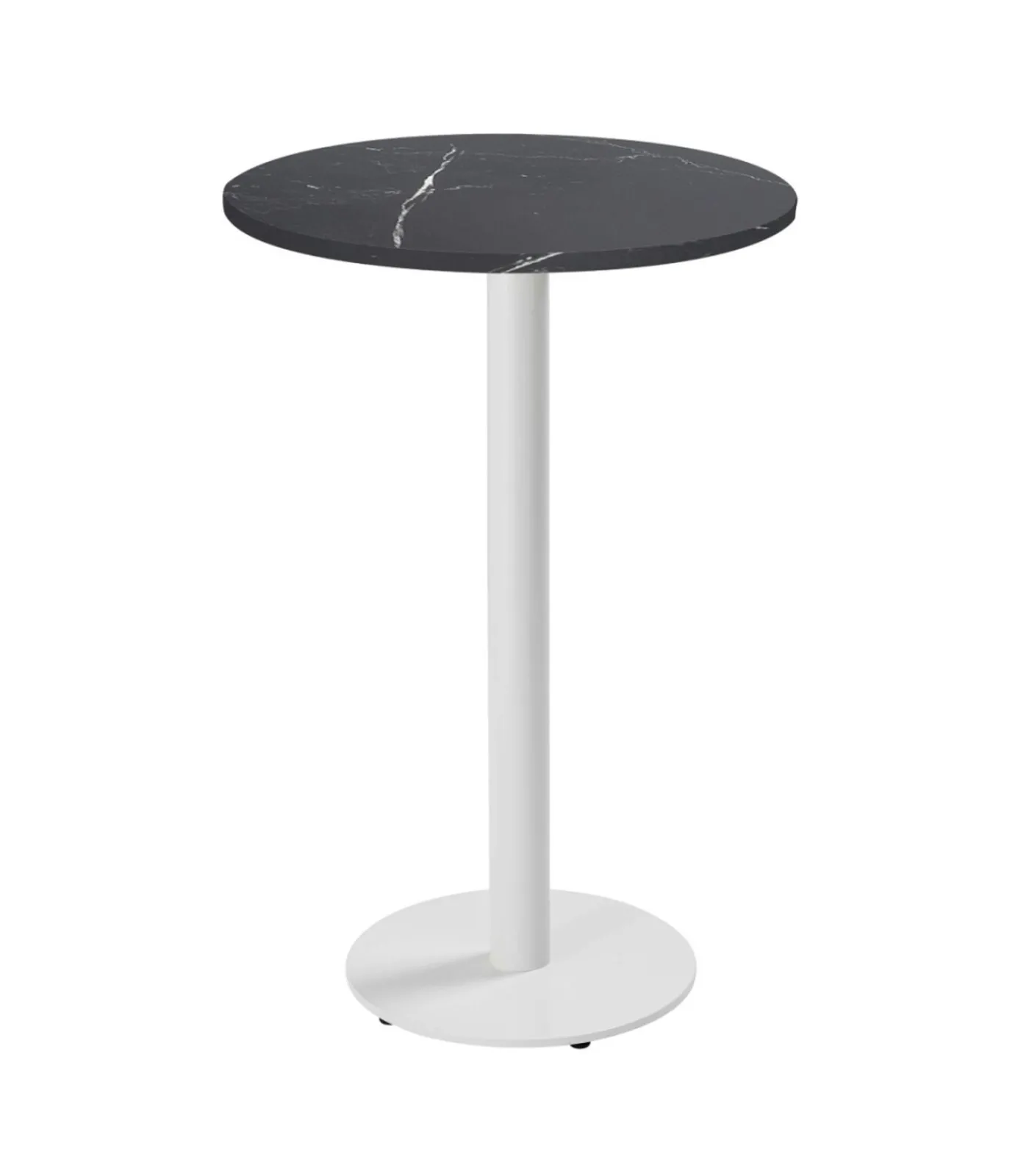 Outlet Tafel hoog rond 60 cm witte poot en zwarte marmeren bekleding Tafels