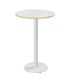 Clearance Tafel hoog rond 60 cm witte poot en terrazzo bekleding Tafels