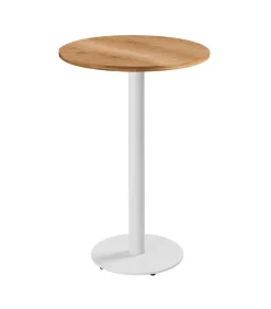 Oviala Tafel hoog rond 60 cm witte poot en lichte houten bekleding