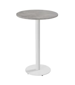 Oviala Tafel hoog rond 60 cm witte poot en lichtgrijze betonnen bekleding