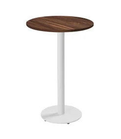 Tafel hoog rond 60 cm witte poot en donker houten bekleding Tafels