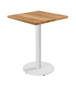 Sale Tafel vierkant 60 cm witte voet en lichte houten bekleding Tafels