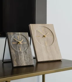 Outlet Tafelklok 12xH18cm travertijn grijs Zone Klokken