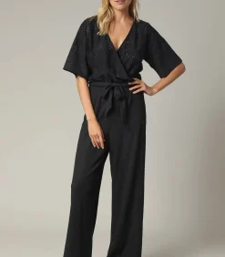 Best TAYLA - Zwarte crossover-jumpsuit voor dames met mooie mesh DAMES Jumpsuits