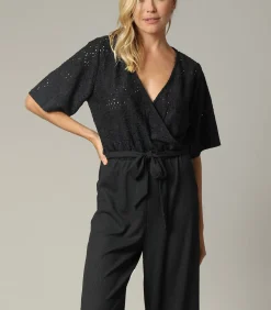 Best TAYLA - Zwarte crossover-jumpsuit voor dames met mooie mesh DAMES Jumpsuits