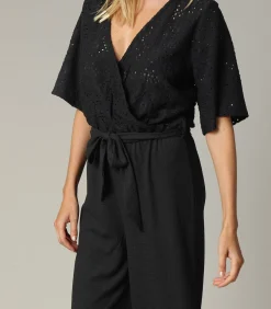 Best TAYLA - Zwarte crossover-jumpsuit voor dames met mooie mesh DAMES Jumpsuits