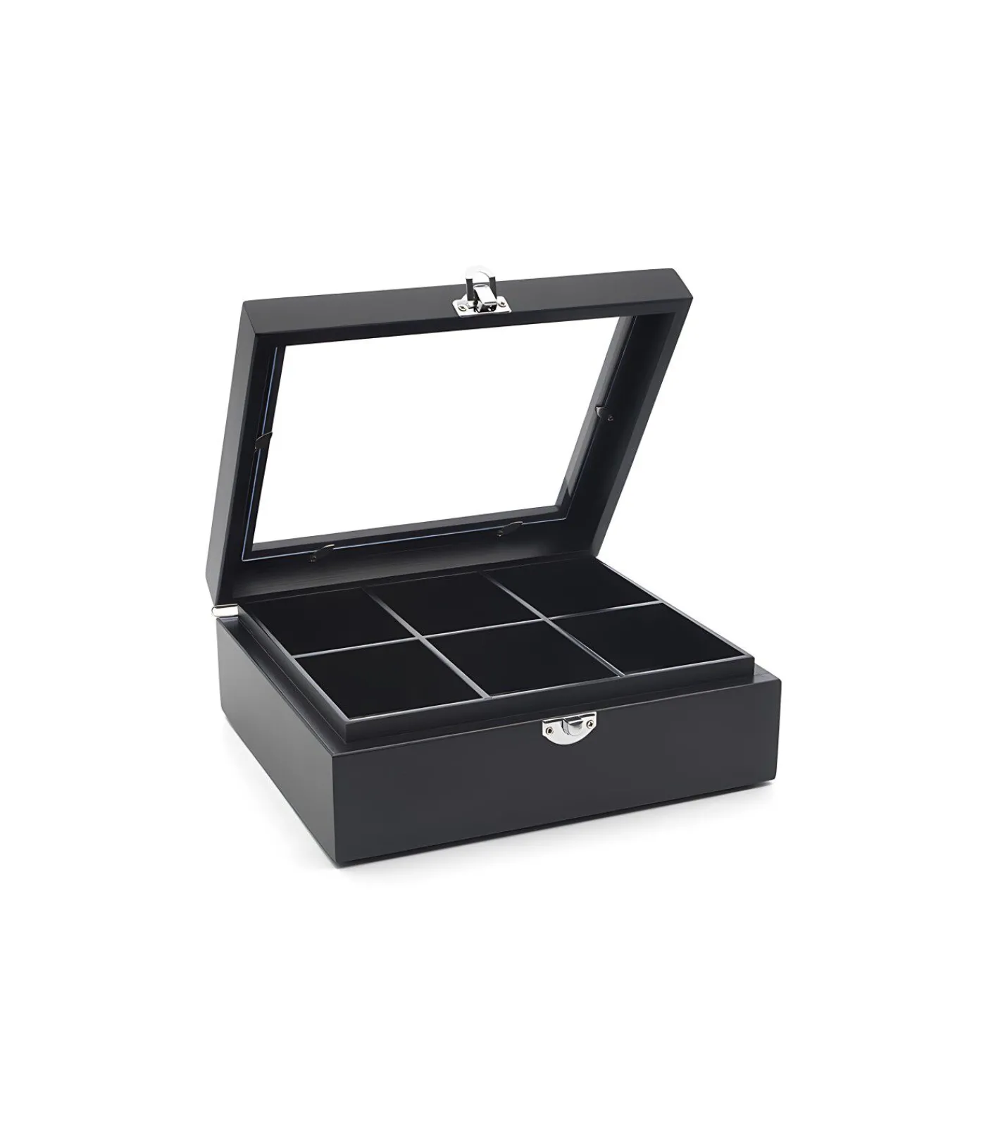 Bredemeijer Theedoos Bamboe 6-vaks met venster, zwart