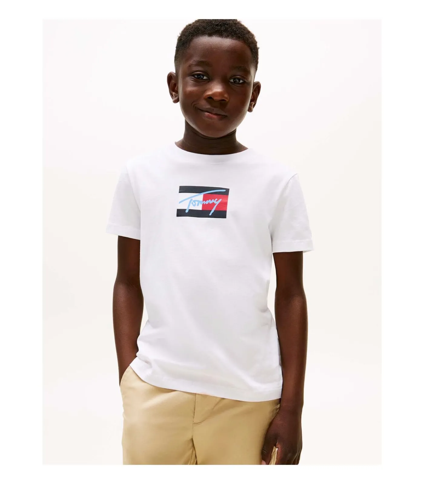 Discount Tommy Script Flag Print Tee Ss Kinderen T-Shirts & Polo's