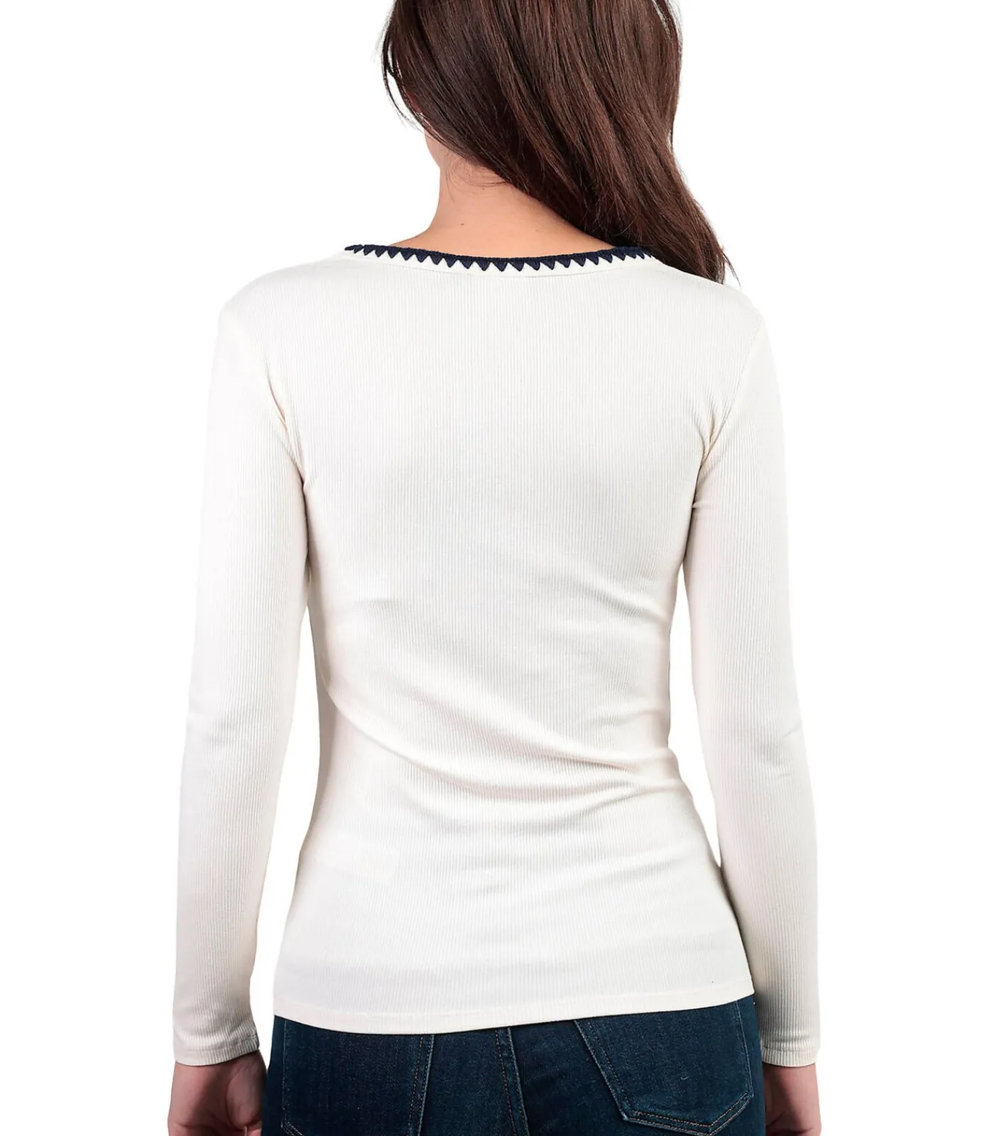 DAMES ADMAS Top met lange mouwen en ronde hals Canale Contraste