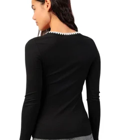 DAMES ADMAS Top met lange mouwen en ronde hals Canale Contraste