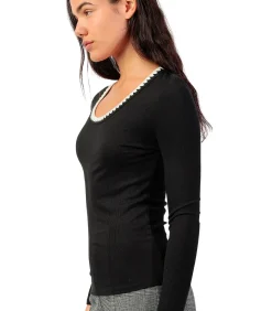 DAMES ADMAS Top met lange mouwen en ronde hals Canale Contraste