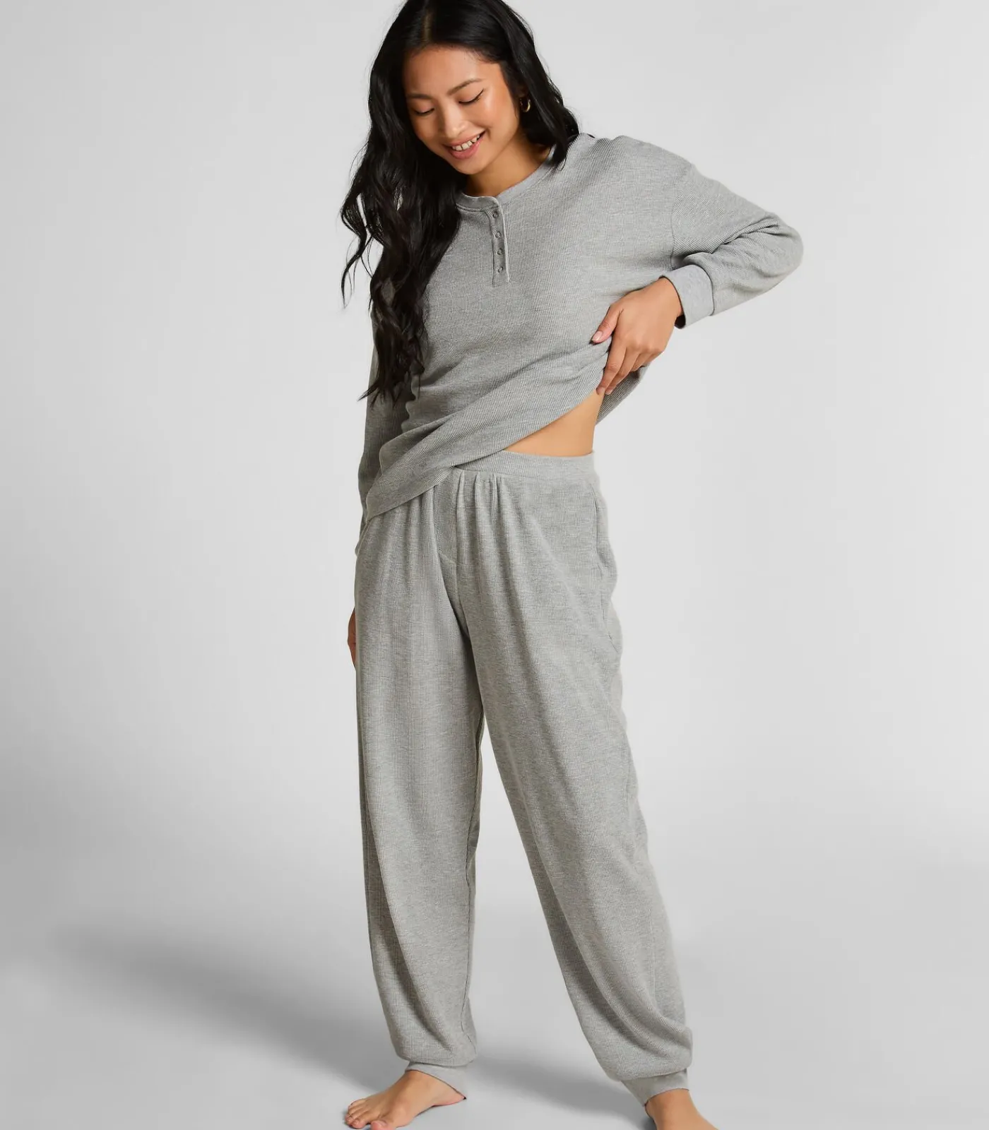 DAMES Hunkemöller Top van wafelstof Henley