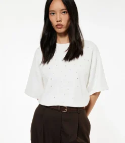 Outlet T-shirt Korte Mouwen Ronde Hals Met Strassdetail DAMES T-Shirts & Tops