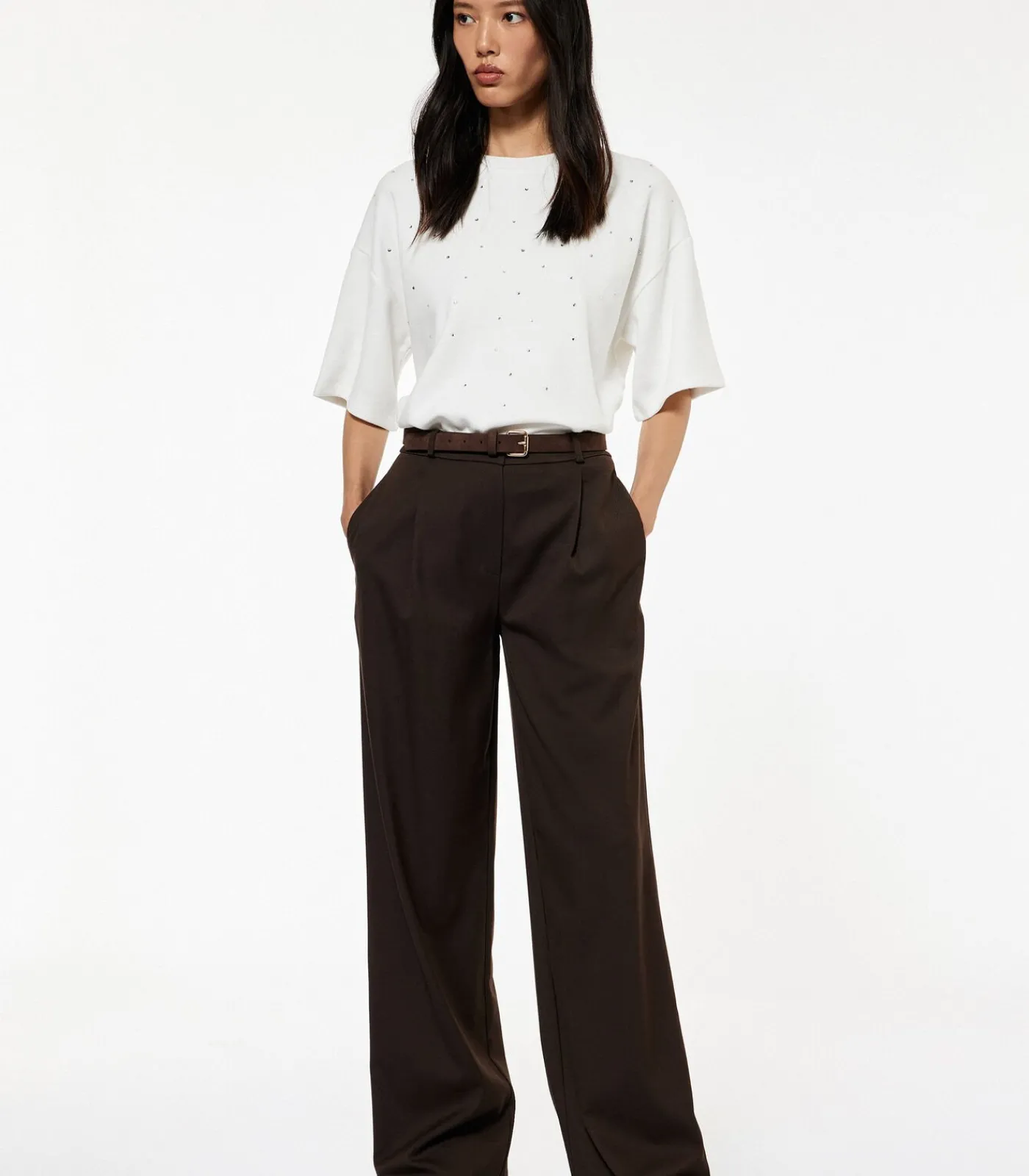 Outlet T-shirt Korte Mouwen Ronde Hals Met Strassdetail DAMES T-Shirts & Tops