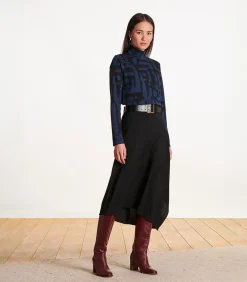 Hot T-shirt zwart en blauw in jacquard met print en lange mouwen DAMES T-Shirts & Tops