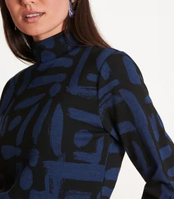 Hot T-shirt zwart en blauw in jacquard met print en lange mouwen DAMES T-Shirts & Tops