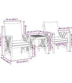 vidaXL Tuinbank Set met kussen 3 pcs Bruin Massief acaciahout