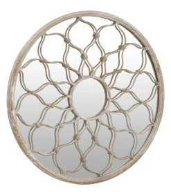 vidaXL Tuinspiegel rond 60x3 cm ijzer zandkleurig