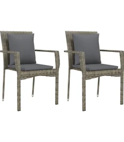 Hot Tuinstoelen 2 st met kussens poly rattan grijs Tuinmeubelen