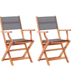 vidaXL Tuinstoelen inklapbaar 2 st eucalyptushout en textileen grijs