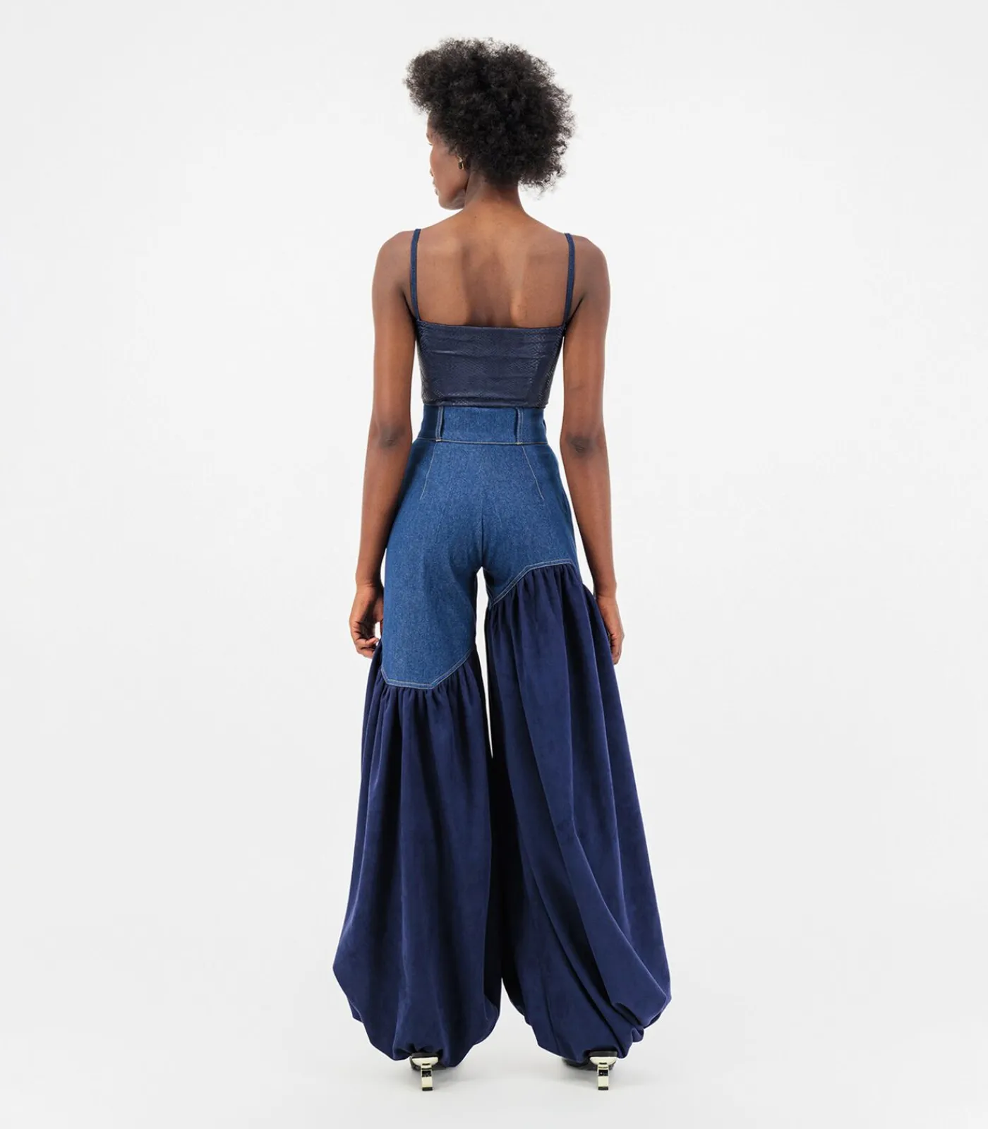 DAMES ÚCHÈ Tweekleurige denim broek