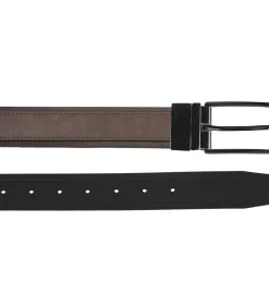 Discount Tweekleurige zwart/bruine leren herenriem Heren Riemen