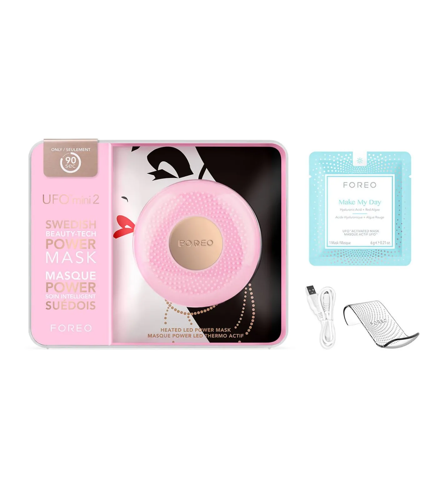 FOREO UFO Mini 2 Pearl Pink Krachtig 2-minuten Gezichtsbehandelingsapparaat voor alle huidtypen