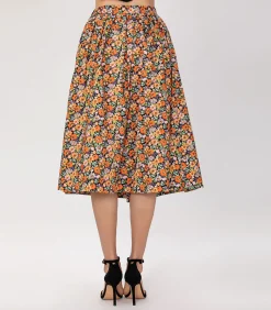 DAMES Smart & Joy Uitlopende rok met retro bloemenprint