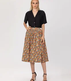 DAMES Smart & Joy Uitlopende rok met retro bloemenprint