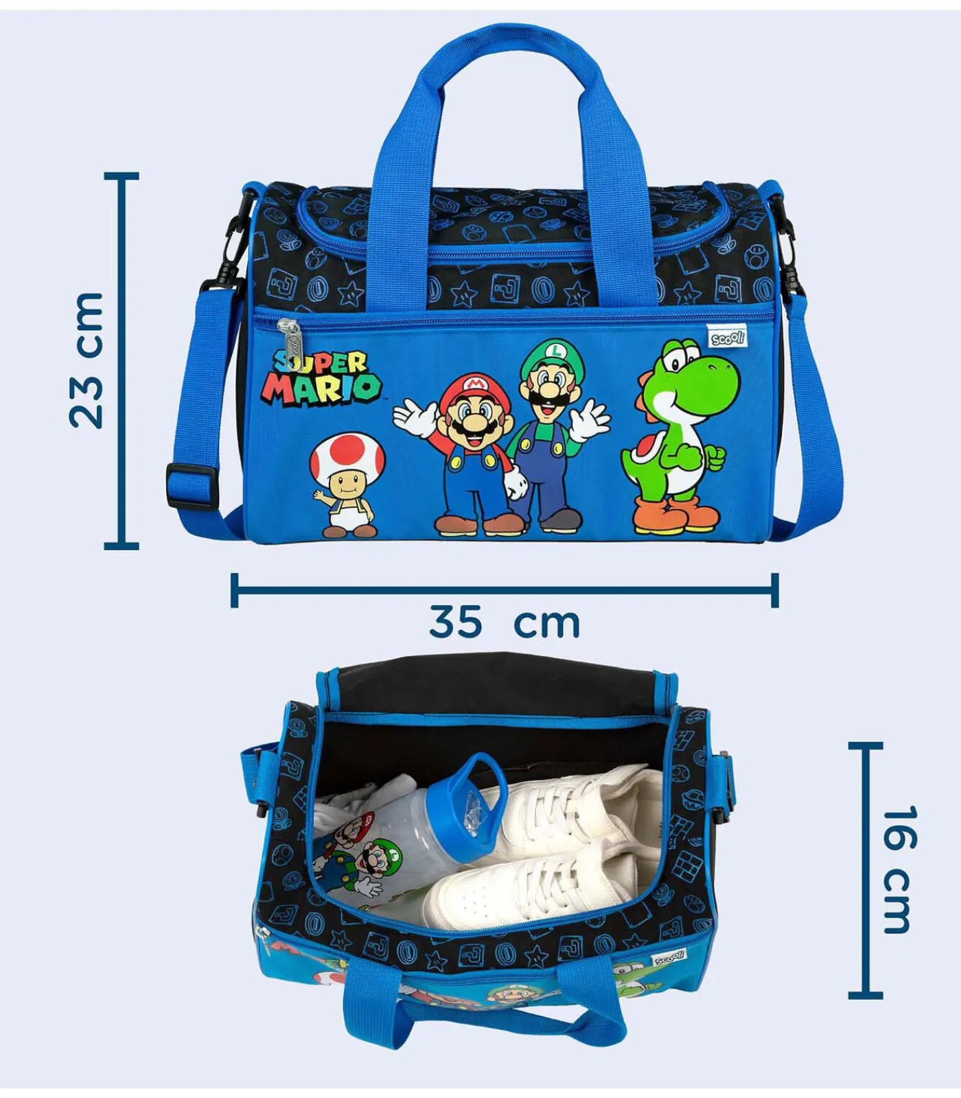 Sale sporttas Super Mario blauw - kindertas met Nintendo design Reistassen